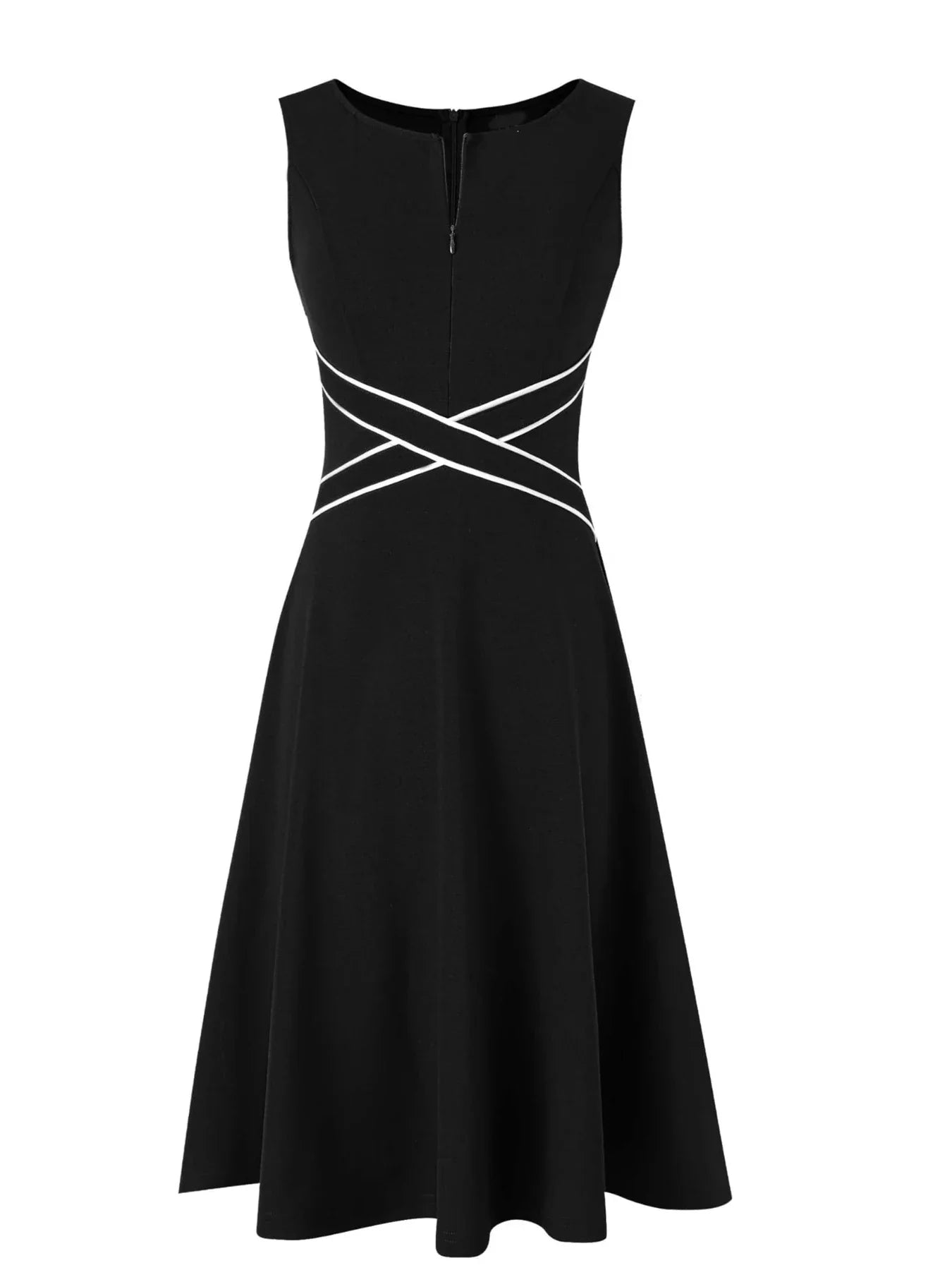 Womens Sleeveless Elegant Summer Work Office A-Line Vintage Front Zipper Business Casual Party Slim Fit And Flare Swing Dress