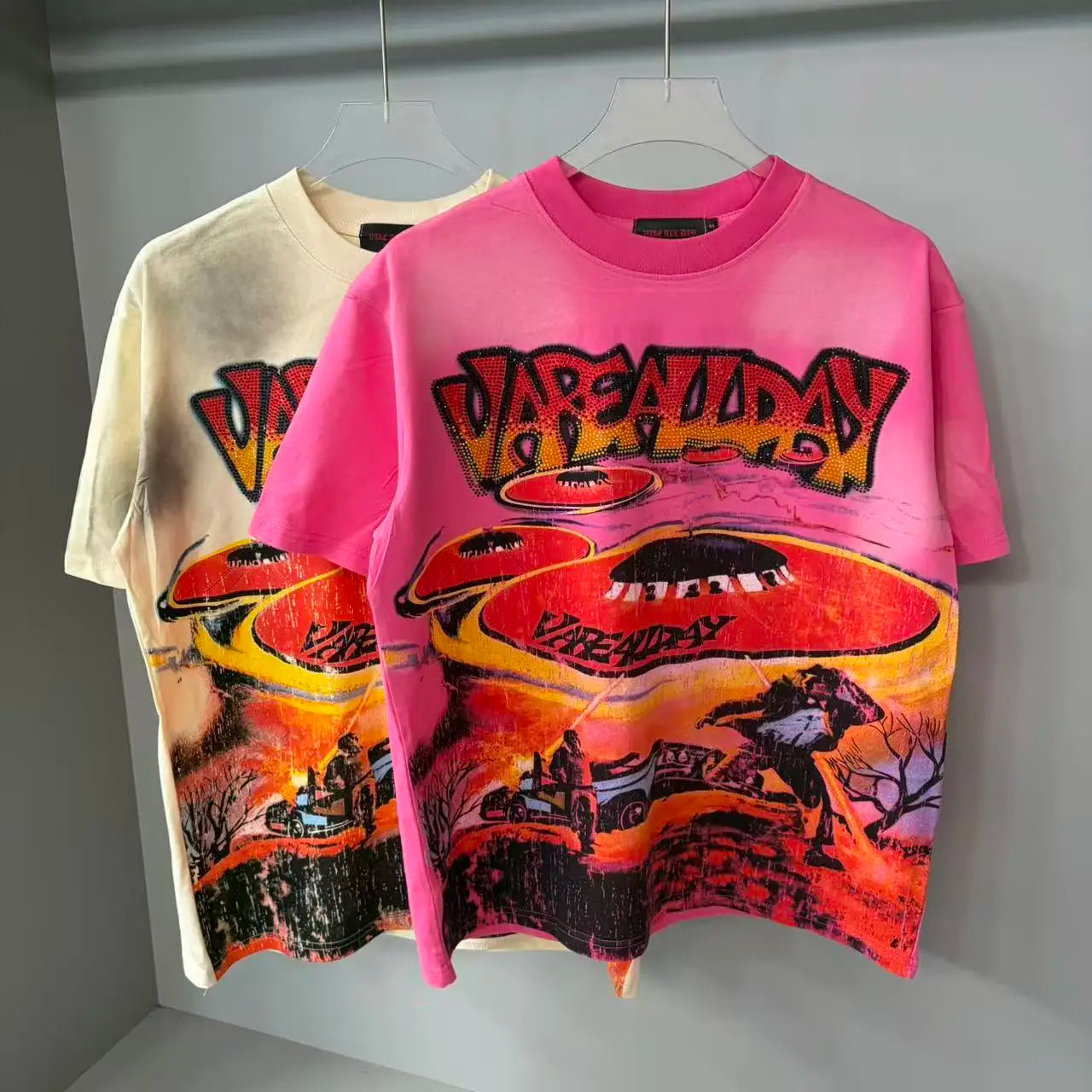 Streetwear Letter Rhinestone Cotton Short Sleeve Tshirts for Men and Women Harajuku Hip Hop Loose Shinning Diamond Tees Oversize