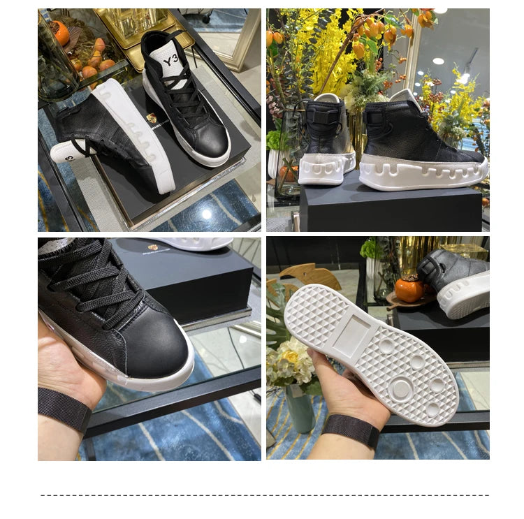 American European Fashion Casual Shoes Men High-top Sneaker Boots Cowhide Comfortable Leather Ankle Boots Lace-up Flat Trainers