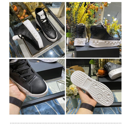 American European Fashion Casual Shoes Men High-top Sneaker Boots Cowhide Comfortable Leather Ankle Boots Lace-up Flat Trainers