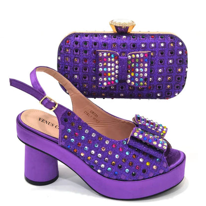 Gold Party Shoe and Bag Set for Wedding Italy Style Italian Matching Shoes and Purse Set for Bride Bridal High Heels Sandals Bag