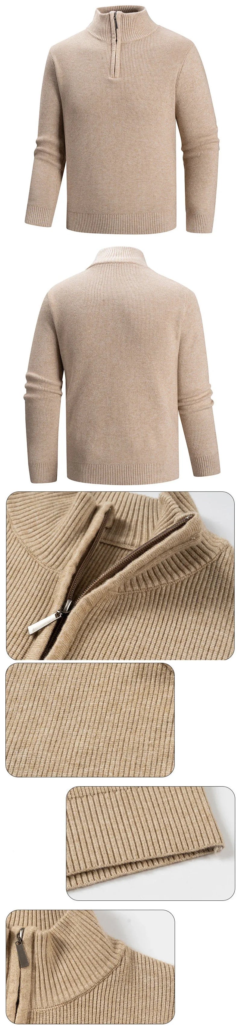 Men's Wool Blend Knit Sweater Casual Long Sleeve Zipper Collar Pullover Sweaters Winter Outdoor Warm Stripes Pullover Jumper