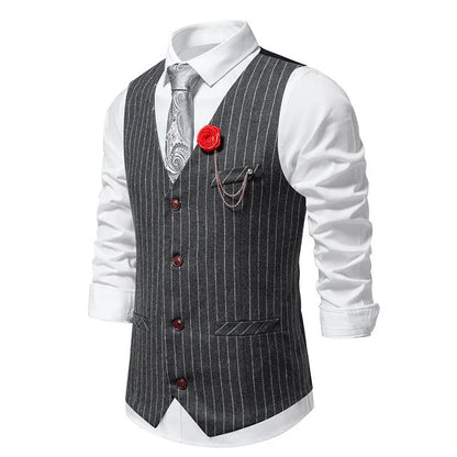 Men Suit Vest Vintage Striped Single-breasted Man Waistcoats Business Casual Slim Sleeveless Male Party Dress Vests