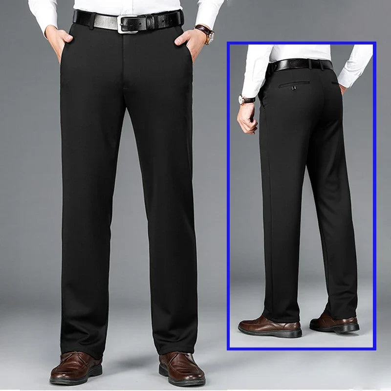 Elastic Men's Suit Pants Thin Straight Leg Pants Wrinkle Resistant Non-ironing Streetwear Men's Pants Business