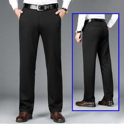 Elastic Men's Suit Pants Thin Straight Leg Pants Wrinkle Resistant Non-ironing Streetwear Men's Pants Business