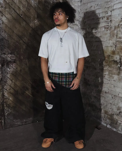 Y2k Slanted Runway Baggy Jeans Retro Plaid Patchwork Men Women Wide Leg Pants American Hip Hop Streetwear Unisex Casual Jeans