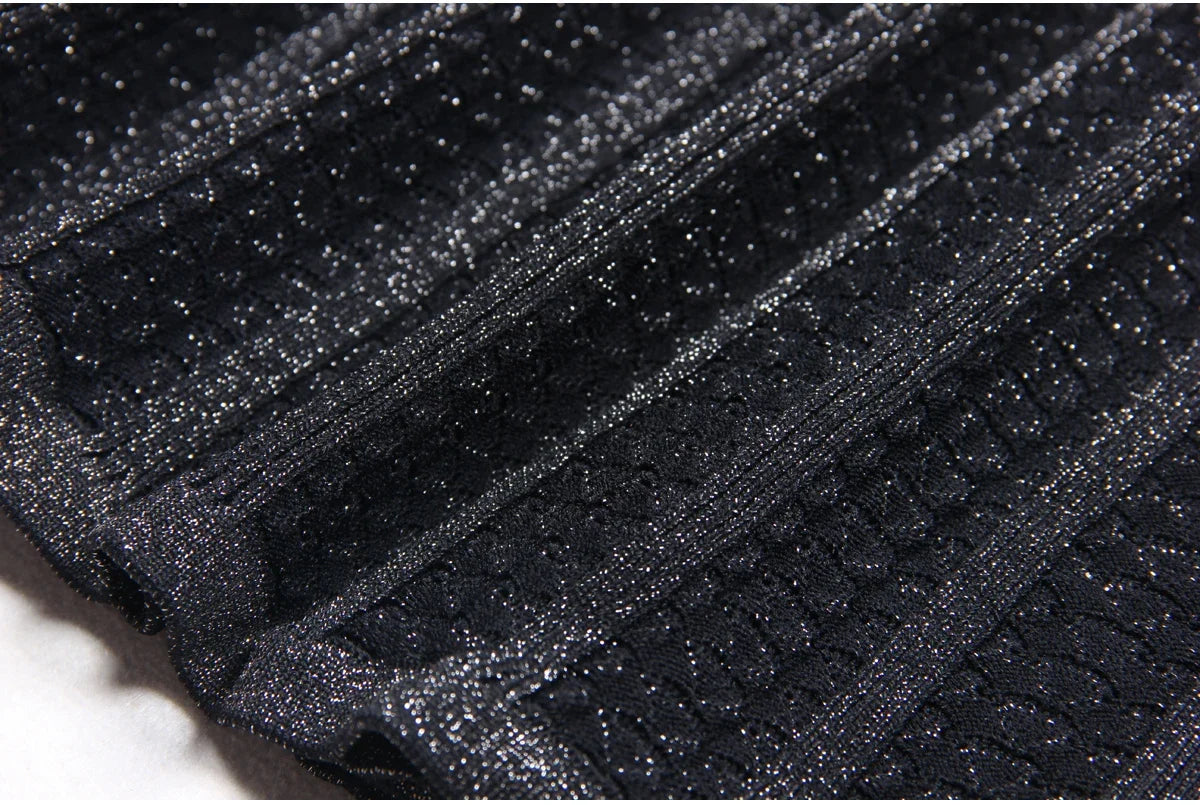 High Quality Fashionable Elastic Bright Silk Knitted Round Neck 7-inch Sleeve Single Row Button Lace Slim Fit Women's Dress