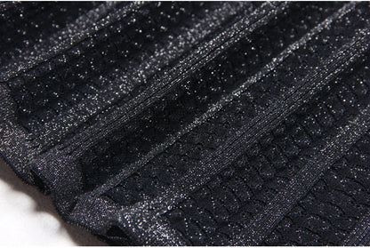 High Quality Fashionable Elastic Bright Silk Knitted Round Neck 7-inch Sleeve Single Row Button Lace Slim Fit Women's Dress