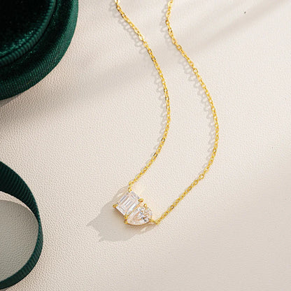 2CTTW Pear and Emerald Cut Moissanite Pendant Necklace Toi Et Moi 2 Stone Lab Diamond Necklace for Women S925 Silver 18K Jewelry