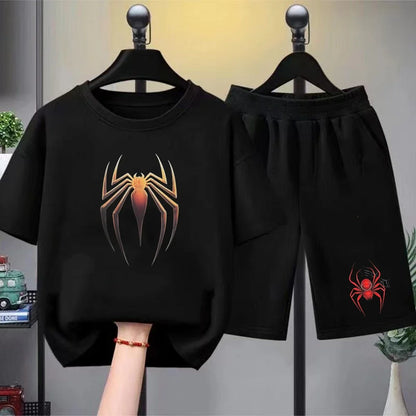 Red Spider Kids Summer T-shirt+Shorts Boy black Girl pink Round Neck Short-sleeved Toddler age 3-12 Casual loose Set print