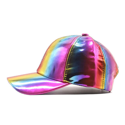 Laser Reflective Color Changing Cap Unisex Glossy Rainbow Baseball Cap Trendy Streetwear Outdoor Sports Baseball Cap