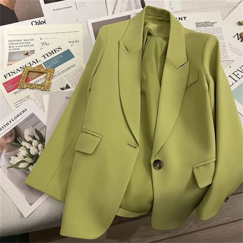 Elegant Office Lady Blazers Women Outerwears 2025Fashion Long Sleeve Single Button Blazer New Autumn Casual Female Coats Jackets