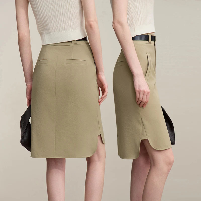 Mid Skirt 2026 Summer New Casual Workwear Style A-Line Skirt Women's solid Versatile Side Slit Women's clothing 12642098