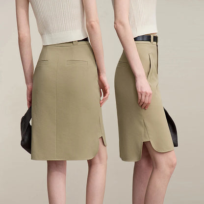 Mid Skirt 2026 Summer New Casual Workwear Style A-Line Skirt Women's solid Versatile Side Slit Women's clothing 12642098