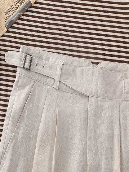 Men's 100% Linen Gurkha Pants - Italian Casual Style, Straight Leg, Relaxed Fit with Adjustable Waist, Old Money Aesthetic