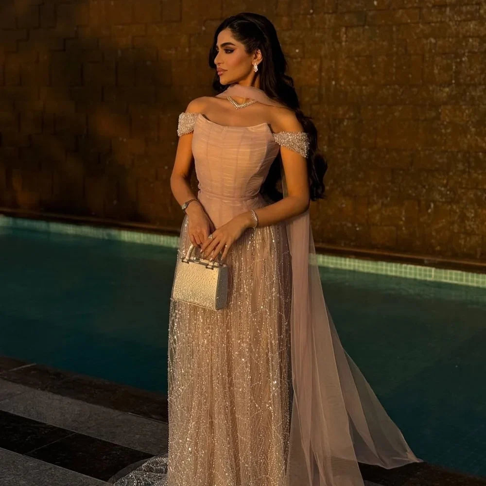 Contessa Dubai White Beaded Sequins Wedding Dress One Shoulder vestidos de noche Long Silk Scarves فساتين سهرة Customized 2025