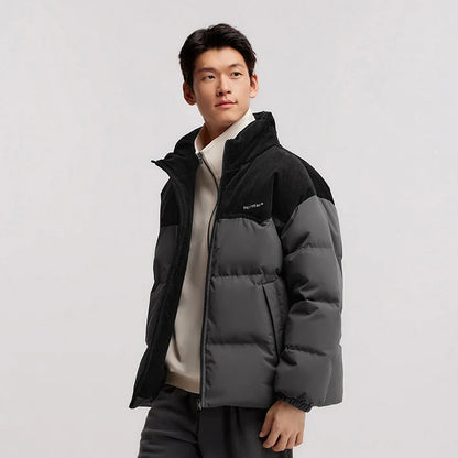 Down Jacket Men 2024 Winter New Patchwork Corduroy Texture Coat Thick Loose Top Embroidered Down Jacket