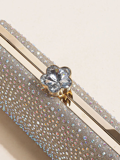 Classic Elegant Mini Square Rhinestone Decor Evening Clutch Bag, Clip Women's Dinner Wallet, Luxury Prom Bag