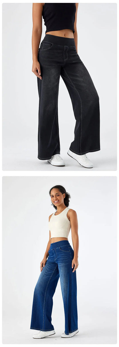 Women's New Large Size Denim Wide-Legged Trousers American High-Waisted Thin Straight Loose Casual Trousers Casual Jeans