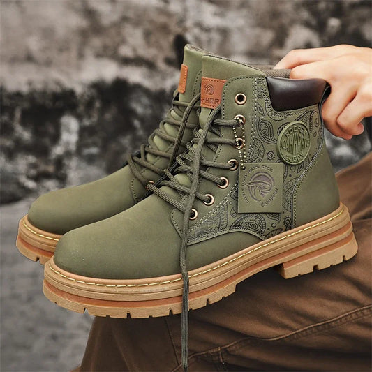 Four Seasons Men's Professional Motorcycle Riding Boots Large Size High Top Casual Leather Boots Fashion British Anti-skid Boots