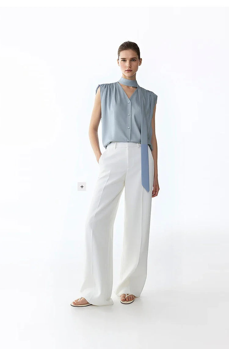 Sleeveless Women's Blouse 2026 Summer New Tie Neck Chiffon Top Flowy Loose Elegant Chic Office Shirt For Women 12642121
