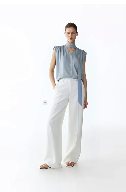 Sleeveless Women's Blouse 2026 Summer New Tie Neck Chiffon Top Flowy Loose Elegant Chic Office Shirt For Women 12642121