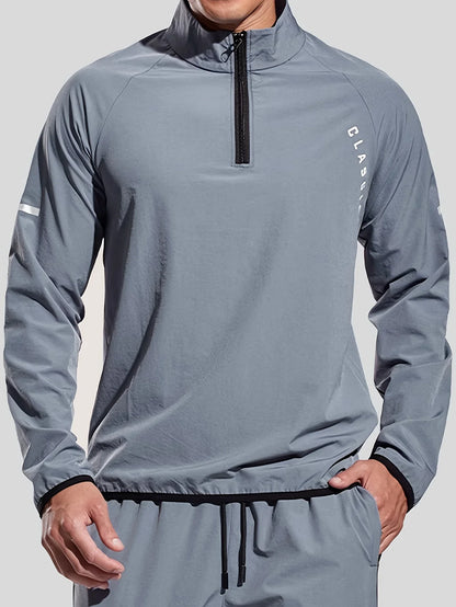 Men's sports long sleeved half zip top, quick drying running T-shirt, sports training jacket, breathable elastic fabric, mo