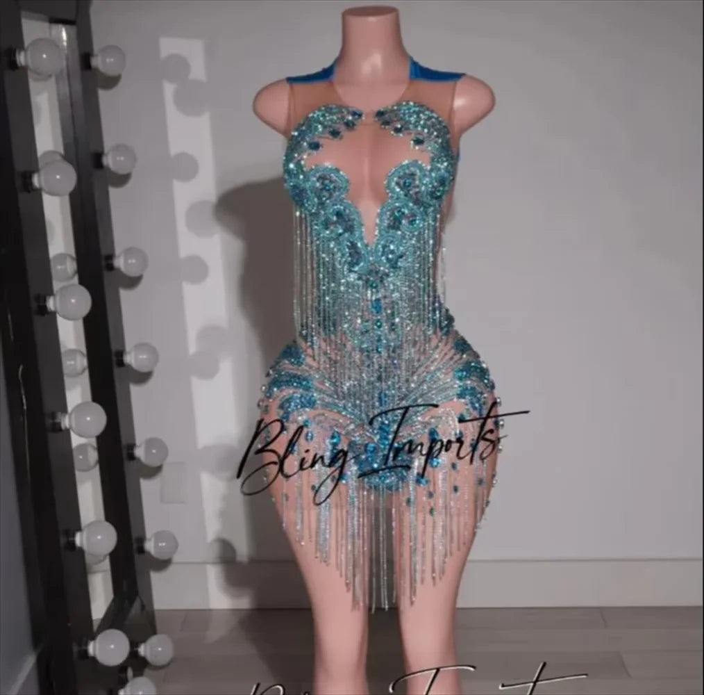 Sexy Gold Crystals Short Prom Dress Luxury For Black Girsl Diamonds Beads Tassels Homecoming Gown Birthday Dress Customized 