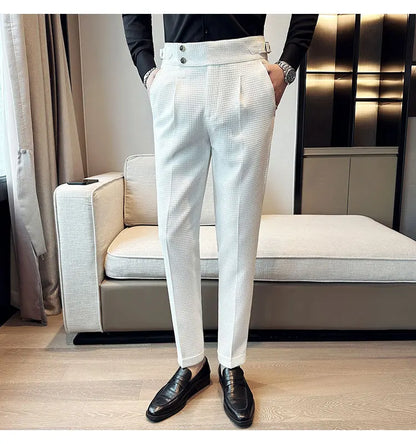 High Waisted Suit Pants for Men 2026 New Solid Color Formal Pantalones Hombre Casual Slim Fit Dress Pants Trousers Men Clothing