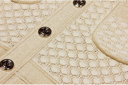High Quality Fashionable Elastic Bright Silk Knitted Round Neck 7-inch Sleeve Single Row Button Lace Slim Fit Women's Dress