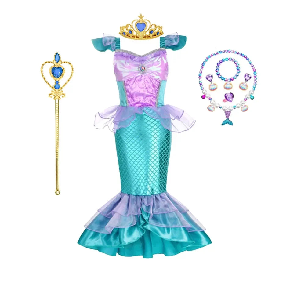 Summer Mermaid Dress Girls Kids Cosplay Dresses Princess Costume Perform Clothes Birthday Party Halloween Clothing