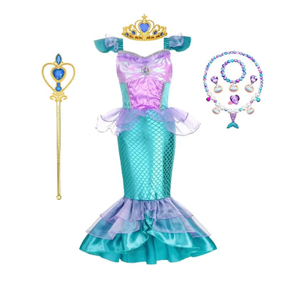 Summer Mermaid Dress Girls Kids Cosplay Dresses Princess Costume Perform Clothes Birthday Party Halloween Clothing