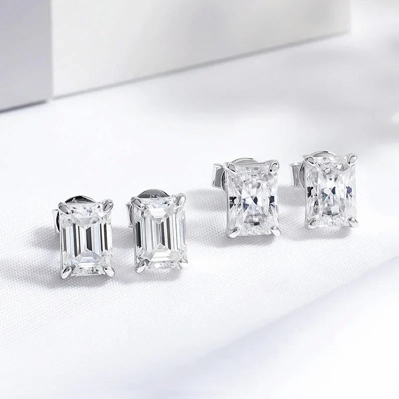 0.5CT 1CT 2CT Radiant Cut Moissanite Stud Earrings for Women Luxury Quality Jewelry 100%  925 Sterling Silver Plated 18K