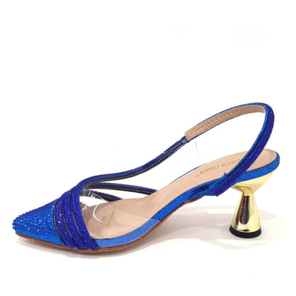 Italian Pointed Toe Wedding Shoes Gold Color Summer Sandal for Women 2023 High Heels Rhinestone Shoe and Bag Set