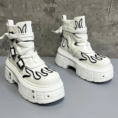 Men's 2024 Winter New Thick-soled Inner Heightening Fashion Fried Street Personality High-top Leather Boots