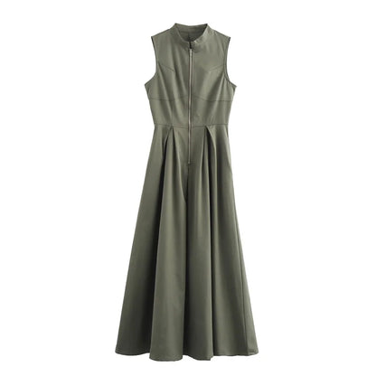 Zipper Long Dress Woman Pleated Sleeveless Bodycon Dress Summer Elegant Party Dresses For Women 2025 New Midi Dresses