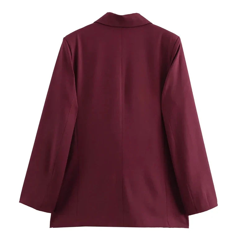 Women's Blazer Outerwears Office Wear Women Suit Jacket Autumn Long Sleeve Burgundy Blazers Formal Woman Minimalist Blazer
