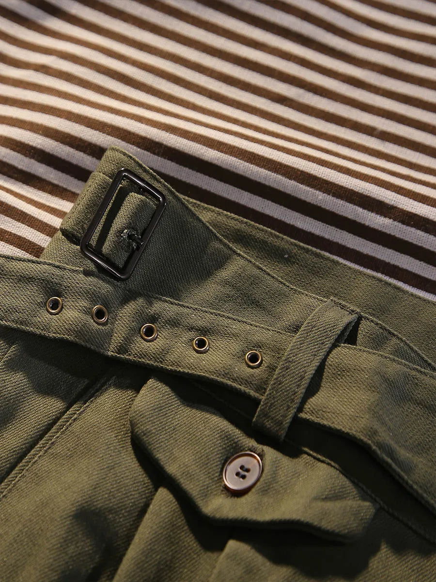 Spring and summer new silhouette leisure pants air eye olive green cotton Slim straight nine pants men
