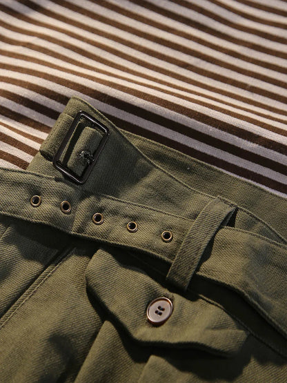 Spring and summer new silhouette leisure pants air eye olive green cotton Slim straight nine pants men