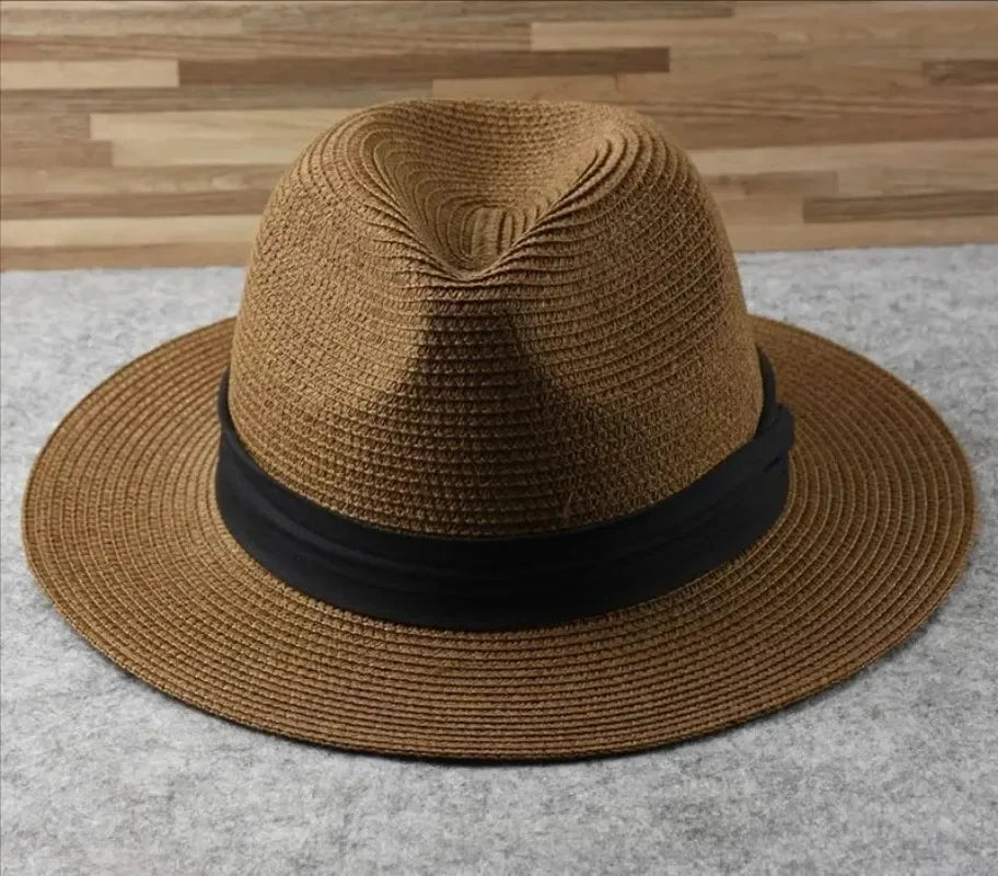 Unisex Panama Straw Hat Wide Brim Summer Beach Sun Protection Fedora Style - Sizes 55-57/58-60/61-64cm (Large/Plus)"