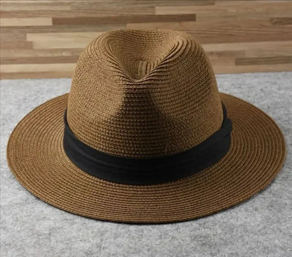 Unisex Panama Straw Hat Wide Brim Summer Beach Sun Protection Fedora Style - Sizes 55-57/58-60/61-64cm (Large/Plus)"