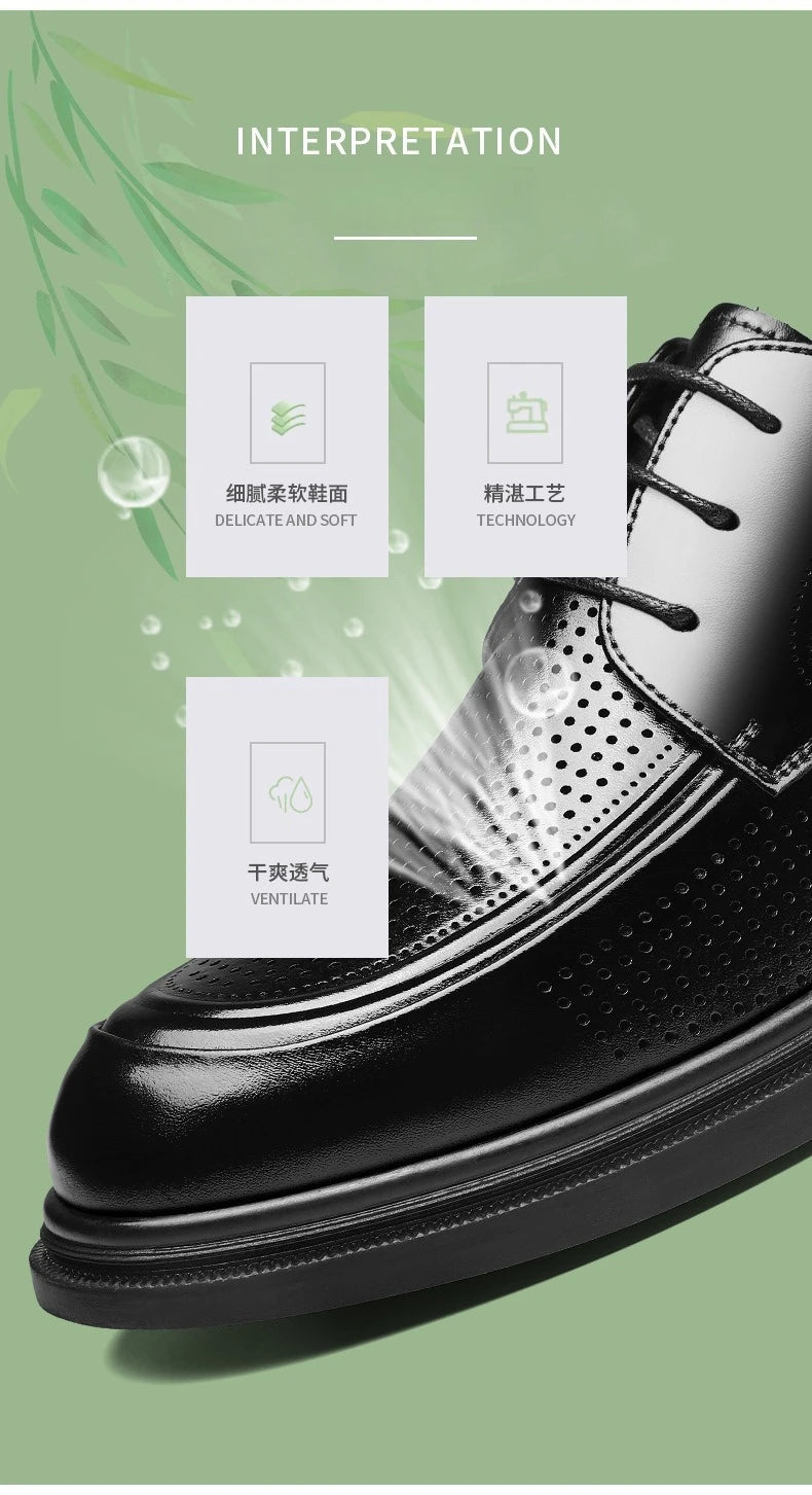 New Lace Designer Derby Shoes for Man Hallow Breathable Business Casual Leather Shoes Male Summer Autumn Fashion Dress Shoe Man