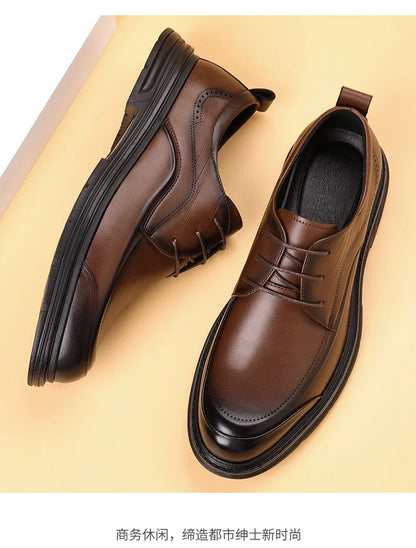 British Retro Formal Leather Shoes for Men Autumn New Designer Platform Dress Shoes Male Fashion Lace Commuter Office Shoe Man