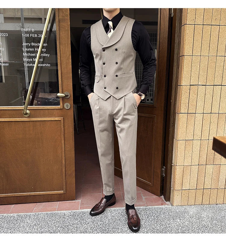 (1 Pcs Vest）2024 Latest Style Design Double Breasted Men Suit Vests Formal Groom Wedding Social Slim Fit Sleeveless Vest Coats