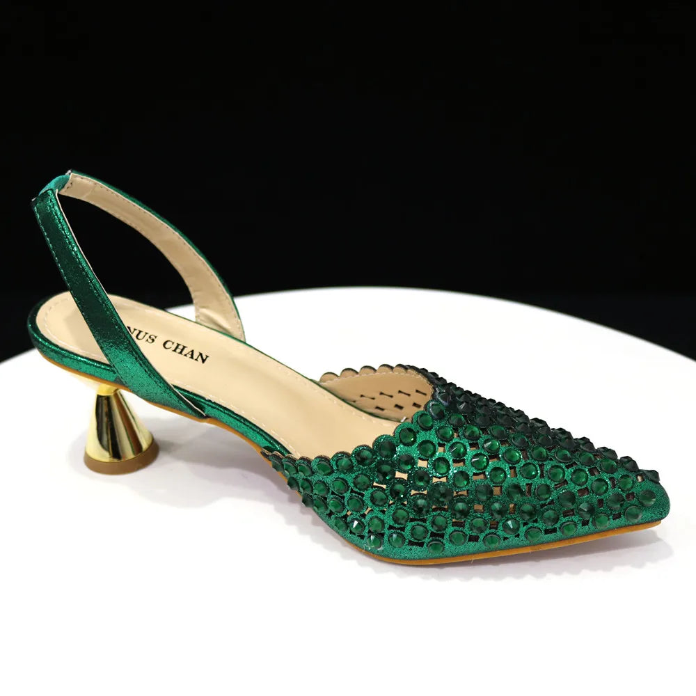 2023 New INS High-Heeled Pointed Toe Wedding Shoes Colorful Full Diamond Design Shoe and Bag Set for Nigeria Party