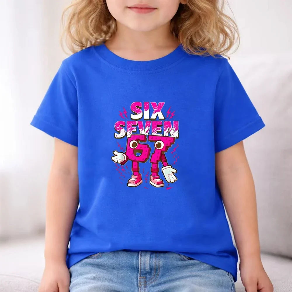 67 Children T-shirt 3-12Yrs Summer Six Seven Print Short-sleeved Cute Funny Fashion Boys Girls Toddler Top+Shorts 2PCasual Set