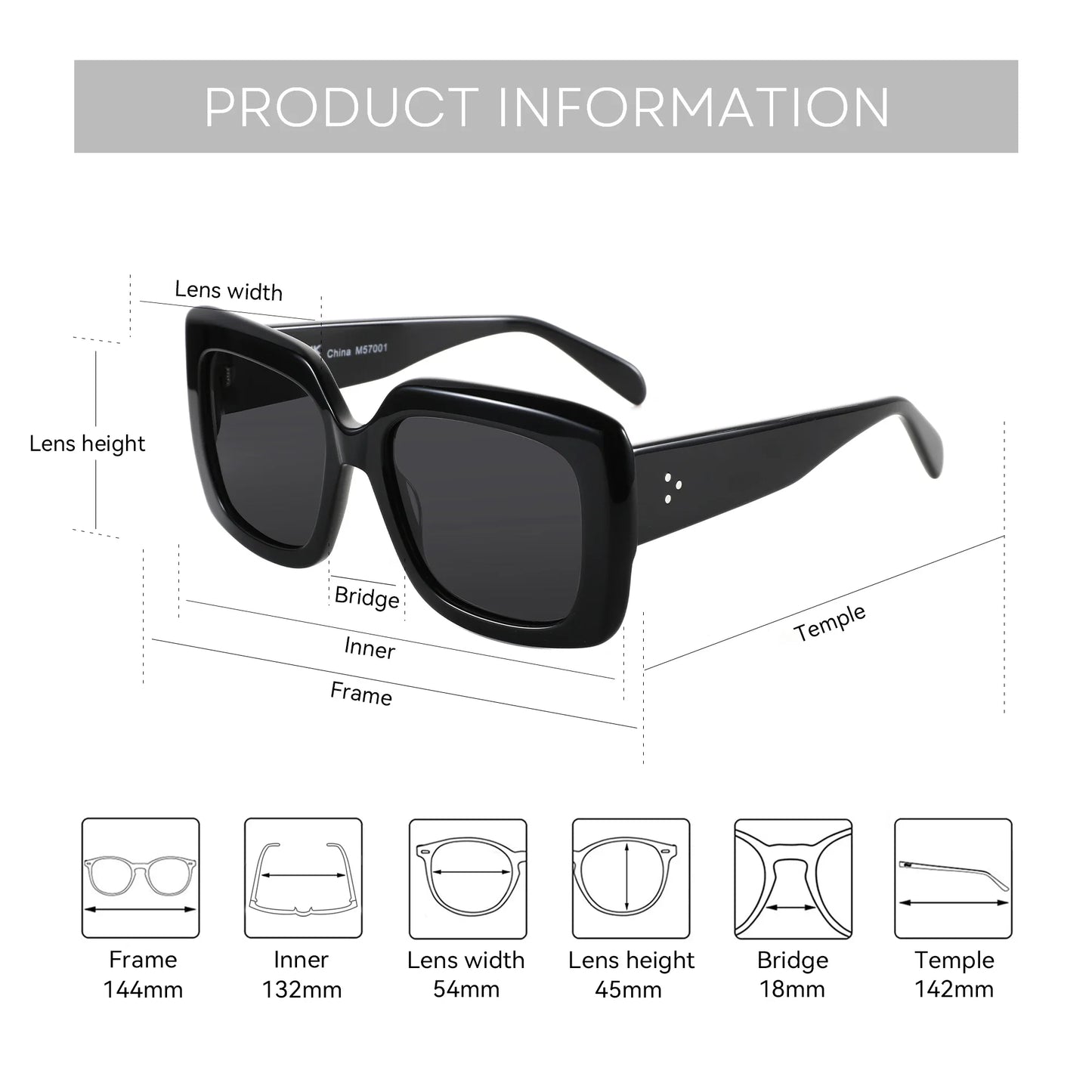 Women Large Rectangle Polarized Sunglasses Thick Frame UV400 Protection Acetate Square Sun Glasses Fashion Shade