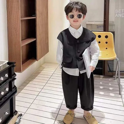 Three-piece Suit with Vest Coat Set Shirt Children's Boy Child 2025 Kids Clothes Boy´s Clothing Autumn Winter Boy's Year Old New