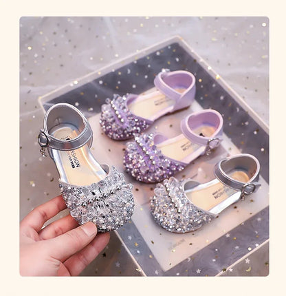Girls Half Sandals Shiny Crystal Ins Trendy 2025 Summer New Kids Dance Shoes Non-slip Soft Sole Children Princess Shoes Sweet