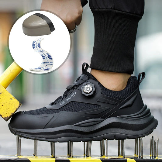 Large Size 48 Men's Summer Safety Shoes Rotating Button Work Sneakers Steel Toe Shoes Puncture-Proof Protection Shoes Security